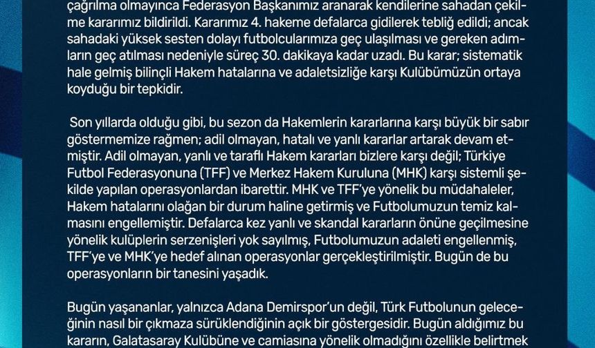 Adana Demirspor: "4. hakeme kararımızı defalarca bildirdik"
